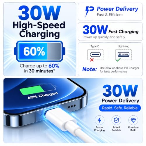 Image of 30W Type C to Lightning Cable Compatible with iPhone