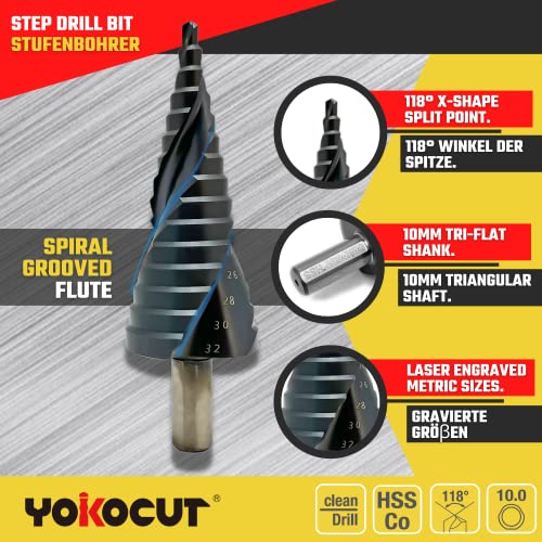 YOKOCUT Cobalt Step Drill Bit for Stainless Steel and Hard Metal High Speed Steel 6% Cobalt Step Bit with AlTiN Coating - Image 2