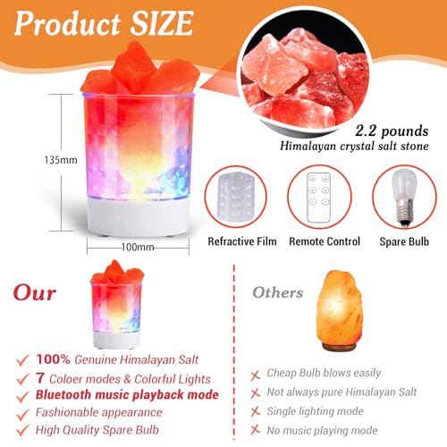 Image of Himalayan Music Salt Lamp, Natural Crystal Salt Rock Lamp, Colorful Night Lights with Dimmer Sleep Aid, Aromatherapy Decompression, Music Light Gift for Loved Ones