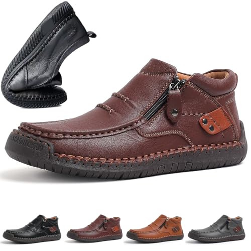 The First Young Shoes Men, Men’S Handmade Premium Leather Slip-On Driving Boots Travel & Outdoor
