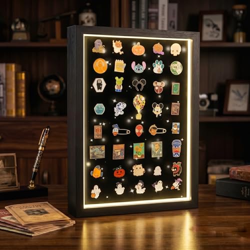 swakuszy Light Up Pin Display Case 16x12 Black Enamel Pin Display Board with Light Pin Holder and Pin Collection Display Frame Pin Display for Wall or Tabletop Pin Board for Enamel Pins