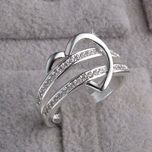 WensLTD Clearance! 2-in-1 Womens Vintage White Diamond Silver Engagement Wedding Band Ring Set (#8, Silver) - Thumbnail 6
