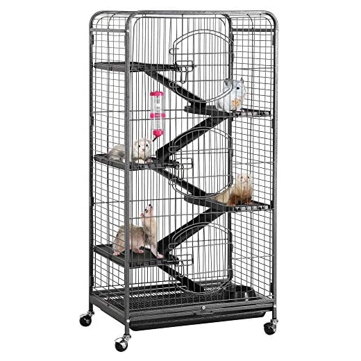 Yaheetech 52-inch Ferret Cage 6 Level Metal Rat Cage with 3 Front Doors/Feeder/Wheels Small Animal Cage for Ferret/Chinchilla/Bunny/Rabbit/Squirrel, Black