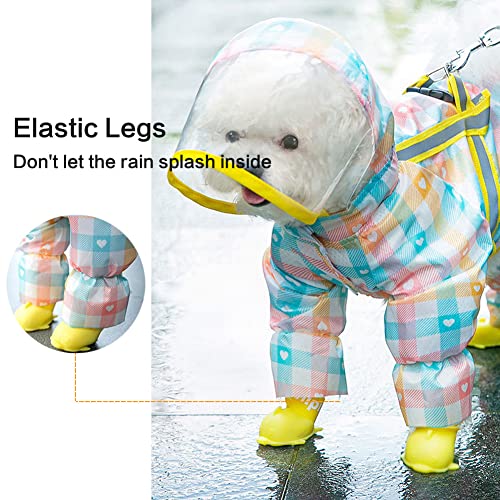 Mitili Cute Puppy Dog Raincoat Four-Legged Waterproof All-Inclusive With Hat,Waterproof Rain Jacket With Night Reflective Strip Small Medium Dogs Pet Poncho Clothes (Xs(Back Length:7-10"), Pink Plaid) #TOP1