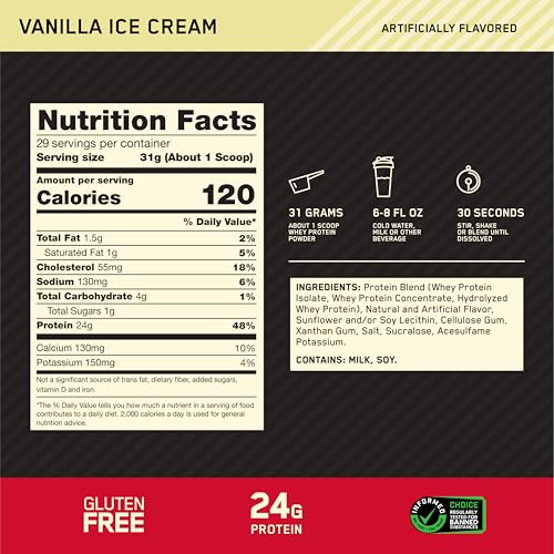 optimum nutrition gold standard 100 whey protein powder vanilla ice cream 2 pound packaging may vary