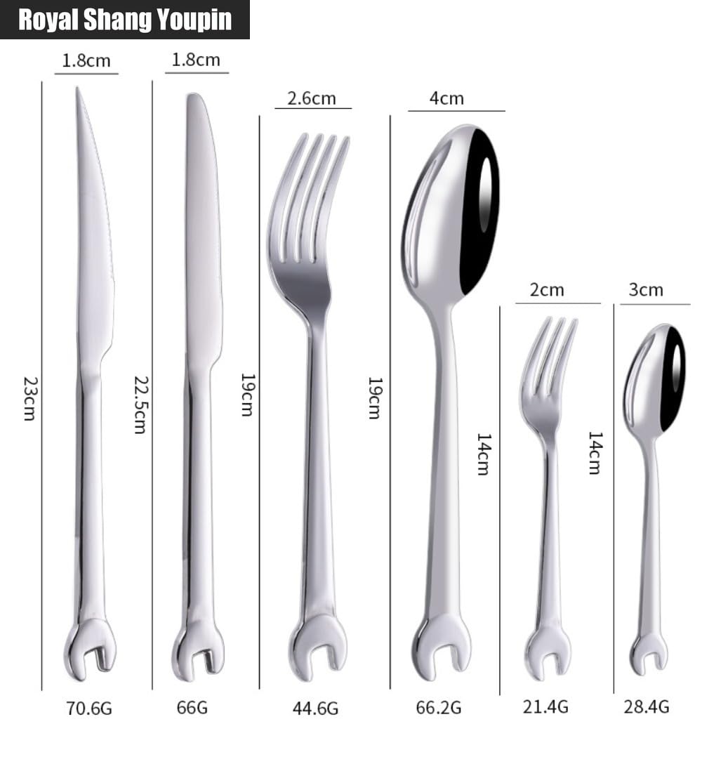 Chiave Unica Maniglia Cucina Acciaio Inossidabile Posate Stoviglie Posate Set Coltello Da Bistecca Forchetta Cucchiaio Cucchiaino (B,24 pezzi)