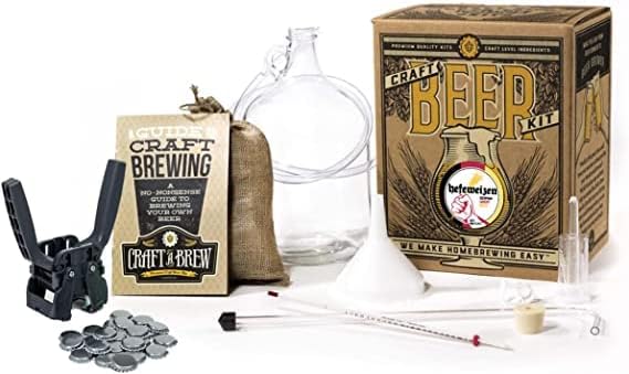 Craft a Brew - Deluxe Bottling and Starter Kit - Hefeweizen - For Home Brewing - Beer Making Supplies - Includes Reusable Glass Bottles, Caps, Recipe Kit - 1 Gallon