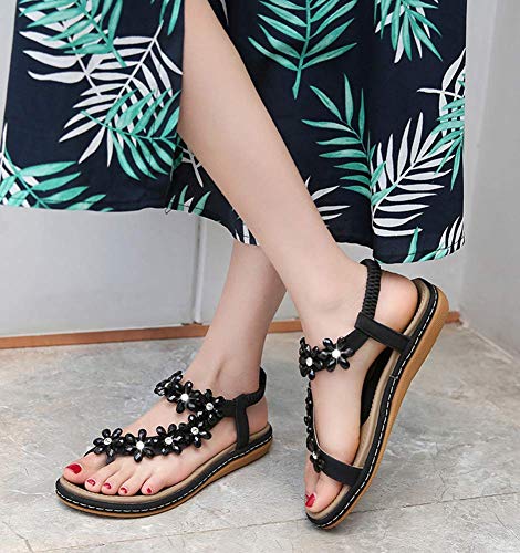 HNGHOU Women's Summer Sandals Casual Comfortable Bohemia Beach Flat Sandals Open Toe Ankle Crystal Gladiator Shoes3