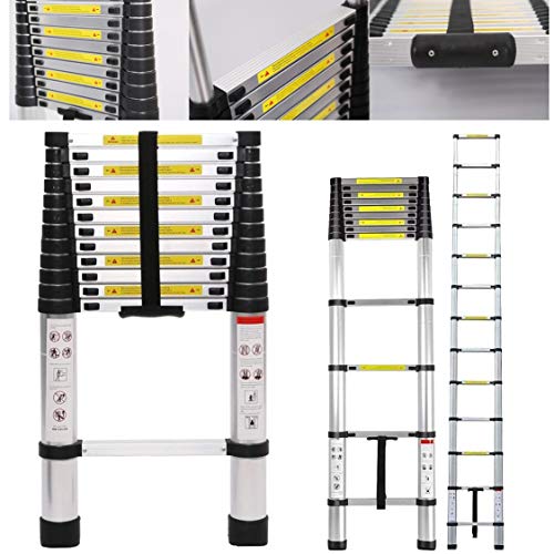 12.5FT Telescoping Ladder Stable Aluminum Telescopic Extension Ladder One-Button Inward Sliding Retraction,330 Pound Capacity,Multi Purpose (12.5 Feet)