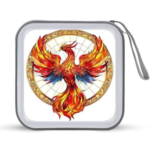 Stained Glass Red Phoenix Rising CD Case DVD Storage Case Portable