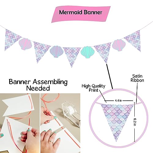 Image of Party Propz Mermaid Theme Birthday Decoration Kit - 62Pcs Cute Items for Girls With Tail Cutout, Balloons, and Happy Birthday Decorations