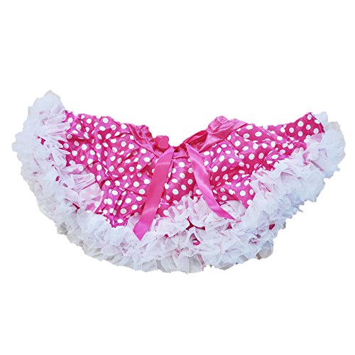 Girl's Pink White Polka Dot 2 Layers White Ruffle Trim Skirt (Medium-PW)4