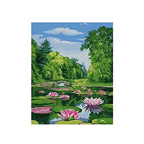 Wooden Jigsaw Puzzle 500 Pieces Adult Classic 3D Puzzle Sky Lake Trees Lotus Nature Landscape Diy Modern Art Home Decor Unique Gift-53X38Cm