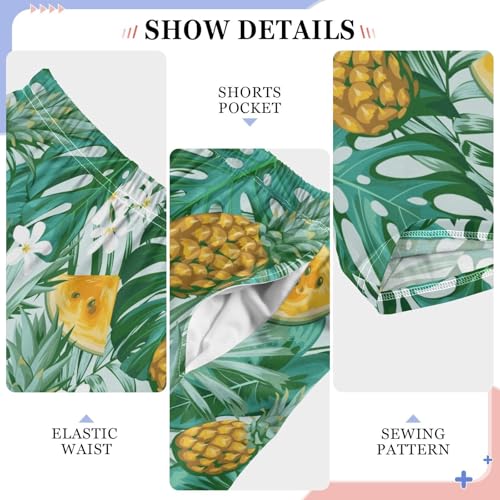 ZZXXB Pineapple with Palm Leaves Boys Long Pants Soft Trousers Elastic Waist Kids Lounge Bottoms with Pockets S-XL4