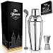 Cocktail Shakers - Set Gift Box - 24 oz Stainless Still Martini Mixer w/built-in Strainer - Double Jigger - Mixing Spoon - Recipe book by Blossom Wave