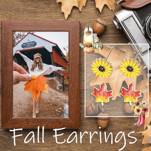 Fall Earrings for Women Thanksgiving Earring 7 Pairs Candy Corn Pumpkin Pie Leaf Sunflower Earrings Lightweight Autumn Jewelry Thanksgiving Gift3