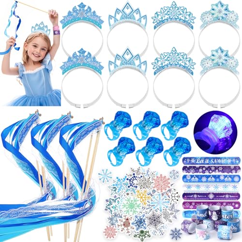 Toyssa Kit Anniversaire Elsa Reine des Neiges Cadeau Anniversaire Pinata Fille Elsa Ruban Baguette De Fée Bandeau Bagues Lumineuses Slap Bracelet Autocollant...