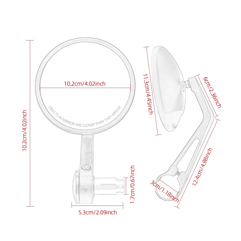 4 ‘’ rétroviseurs latéral de moto guidon miroir final E24 miroir latéral rond pour Cafe Racer Bobber Chopper Scooter (Argent)