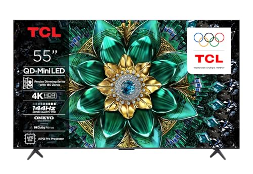 TCL 55Q6C 55' QD-Mini LED SMART TV, 4K HDR Premium 1000nits, con tecnologia Google TV (Dolby Vision IQ e Atmos, sistema audio Onkyo 2.1, Motion Clarity Pro a 144 Hz, Game Master)