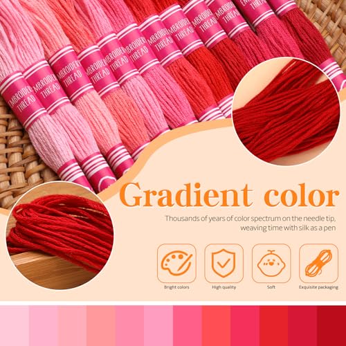 Image of Embroidery Floss,12 Skeins Red Embroidery Thread,Friendship Bracelet String for DIY Making,Embroidery Crafts