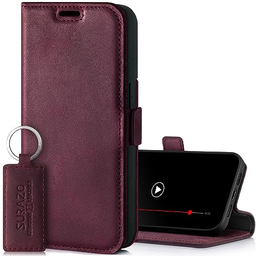 Étui en cuir véritable pour iPhone 15 Pro Max de couleur bordeaux
