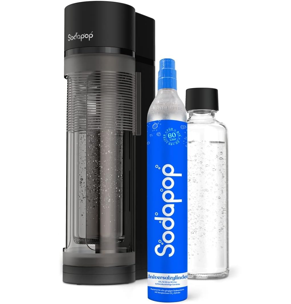 Sodapop Wassersprudler Logan, inkl. 1 Glasflasche (850 ml) und 1 CO₂-Zylinder, Matt Schwarz, Höhe 42,6 cm