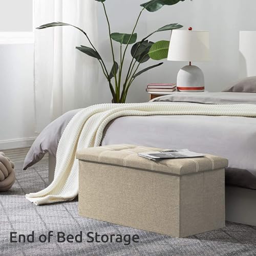 Image of Ottoman Storage Footrest Stool with Storage Foldable Ottoman Foot Rest Footstool Bench for Living Room (Beige, 76X38X38 CM)