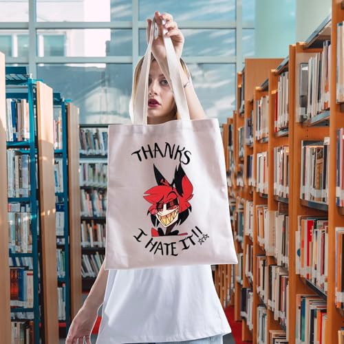 FOTAP Hazbin Cartoon Merch Alastor Demon Gift Thank I Hate It Alastor Inspire Tote Bag Hazbin Anime Merch Handbag (Hate It UK) - Image 4