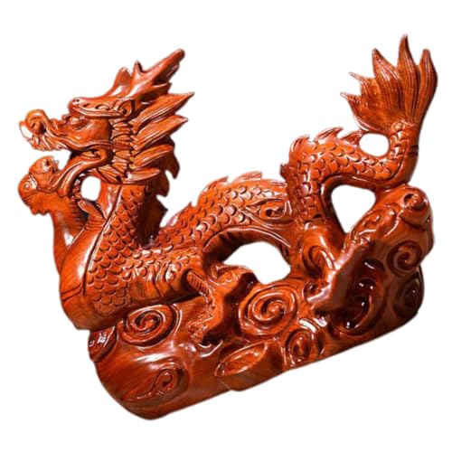 Sculpture sur bois dragon et statuette Feng Shui pour décoration asiatique authentique
