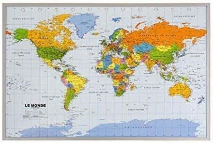 Cork Pin Board with World MAP in French 90 x 60 CM