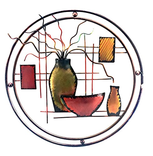 Bellaa 23569 Metal Wall Art Decor Abstract Plant Vases