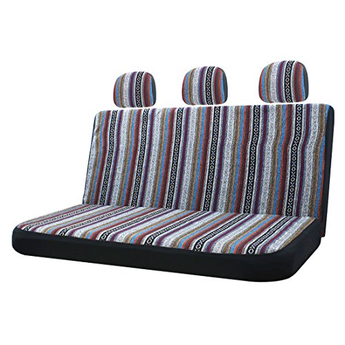 Copap Baja Blanket Bench Seat Cover Colorful Stripe Rear Seat Covers Universal Back Seat Covers with 3 Headrests