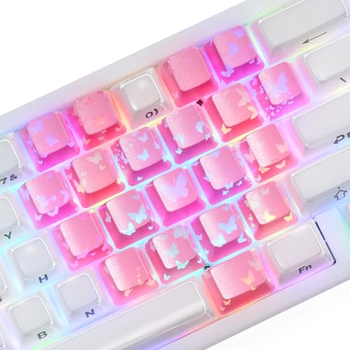 Image of HITIME XVX Butterfly Shine Through Keycaps, Love Theme Cute Custom Keycaps, Blank OEM Profile IMD Translucent Keycap, Anime Style, for MX Switches Mechanical Keyboard, Pink(Only 21 Keys