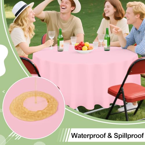 Image of misaya 8 Packs Disposable Plastic Table Cloth, 84 inch Round Waterproof Tablecloth, Leakproof & Sturdy Decorative Table Covers for Picnic, Party, Outdoor and Back to School, Pink