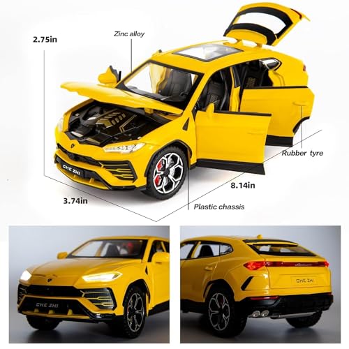 Image of Invite Enterprise Exclusive Alloy Metal Pull Back Die-Cast Car 1:24 Big Lamborgini Urus Diecast Metal Pullback Toy Car With Openable Doors, Light Music Boys Gifts Toys For Kids(1:24 Urus - Yellow)