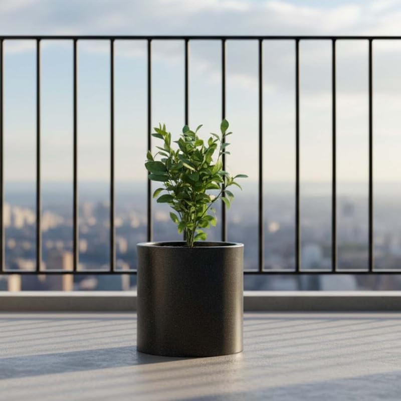 Image of Amazon Brand - Umi Tube 10 Inch Round Pots for Planter & Flowers Gamla - Lightweight, Durable Outdoor & Indoor Planters, Perfect for Balcony & Terrace Gardens (Black)