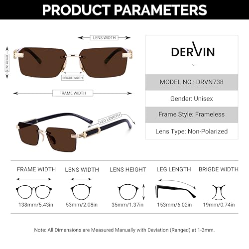 Dervin Rectangular Rimless Sunglasses for Men and Women - Image 6