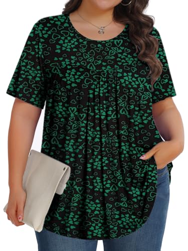 Image of Tencede Womens Plus Size Tops Tunic Short Sleeve Crew Neck Shirts Casual Soft Blouse 1X-5X