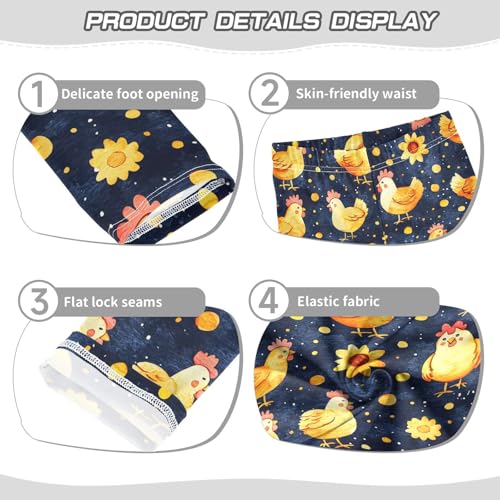 Yellow Rooster Flower Girls Leggings Soft Stretch Workout Yoga Dance Pants for Kids Casual Tights3