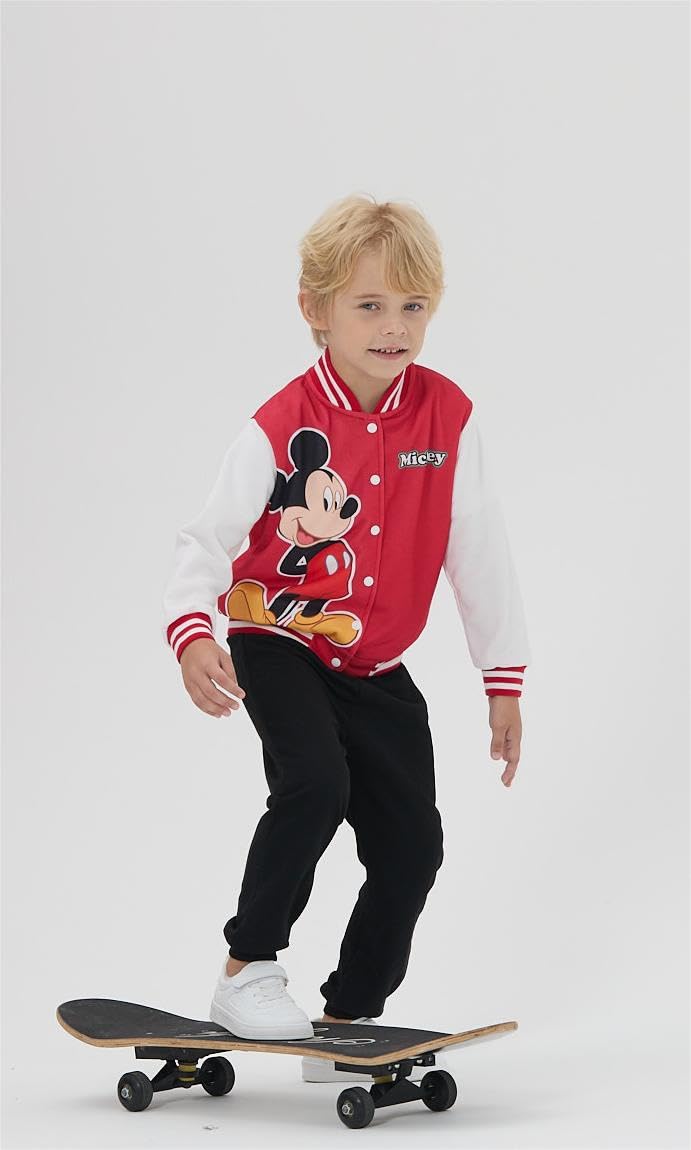 Disney Minnie Mouse Mickey Mouse Stitch - Chaqueta bomber universitaria ligera con botones para niños pequeños y grandes