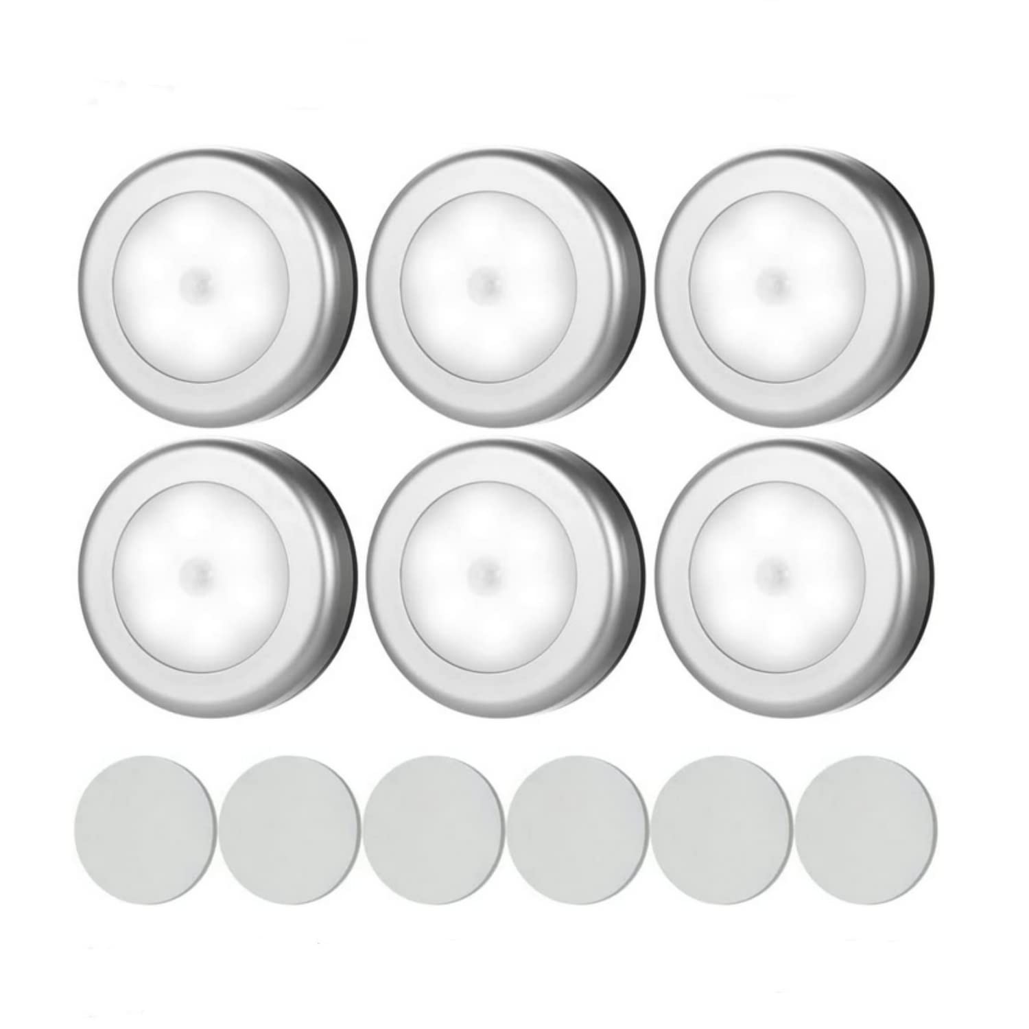 SKEIDO 6pack Motion Sensor Lights LED Night Light Stick-anywhere Closet Lights Stair Lights Puck Lights for Home/Kitchen/Hallway/Cabinet/Stairs/Bathroom (cold White)