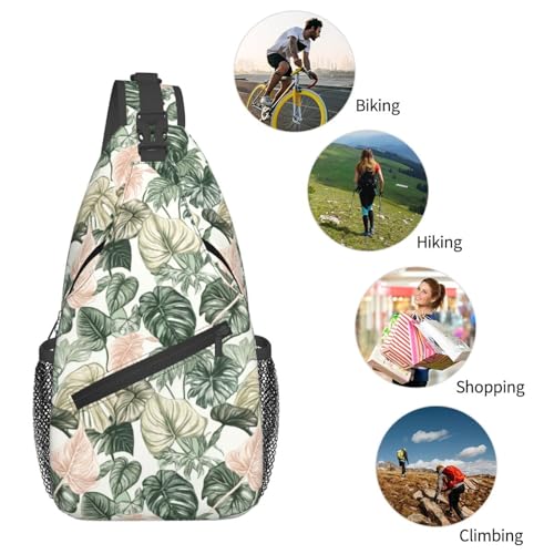 Image of SUPLUCHOM Sling Bag Tropical Leaf Pattern Hiking Daypack Crossbody Shoulder Backpack Travel Chest Pack for Men Women