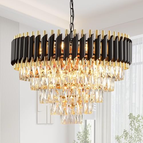 Image of TRIXY Chandeliers Lights for Ceiling Black Gold Round Crystal Pendant Light Lamp | 5 Tier, K9 Crystal 600mm Stylish Jhoomar Fixture for Bedroom, Dining Room, Living Room Interior Lighting