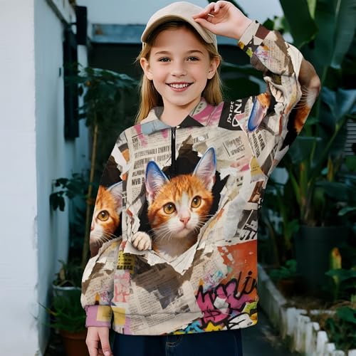 Image of AmzPrint Girls Graphic Quarter Zip Coat Long Sleeve Lightweight Oversized Athletic Running Hoodies For Kids Teen Girls