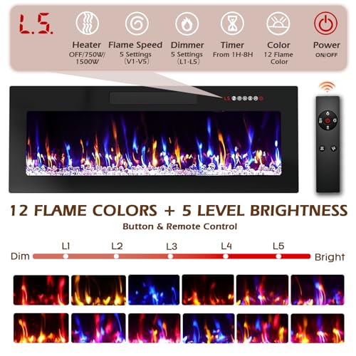 Image of WALEAF 80 inch Fireplace TV Stand, Modern Glass TV Table Stand with Fireplace for TVs Up to 90 inch, LED Light Entertainment Center with Large Storage, TV Consoles for Living Room (Black+Glass Door, 80 inch)