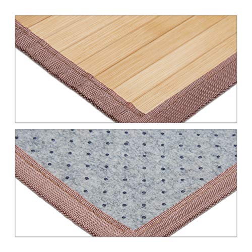 Relaxdays Natural Bamboo Bath Mat, Moisture-Resistant, Textile Border, Bathtub Rug, 80x45 cm, Brown, 80 x 45 cm