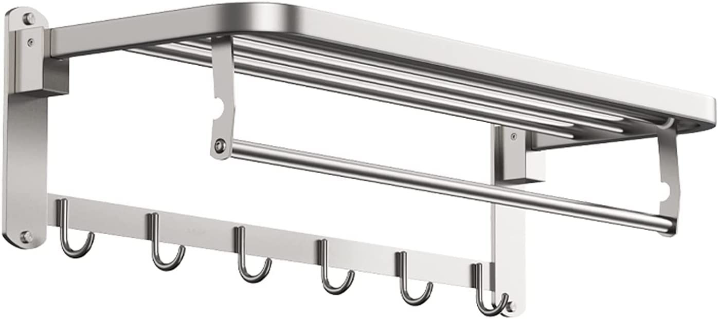 ELUKHT Shower Shelf Bathroom Shelves Wall Mounted Foldable Wall Mounted Double Towel Holder with Towel Bar Polished Stainless