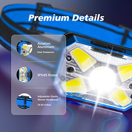 Headlamp For Adults, 350 Lumens 7 Lighting Modes Lightweight Head Lamp With Type-C Interface Rechargeable Head Light With Motion Sensors For Running Hiking Camping(Blue) #TOP5