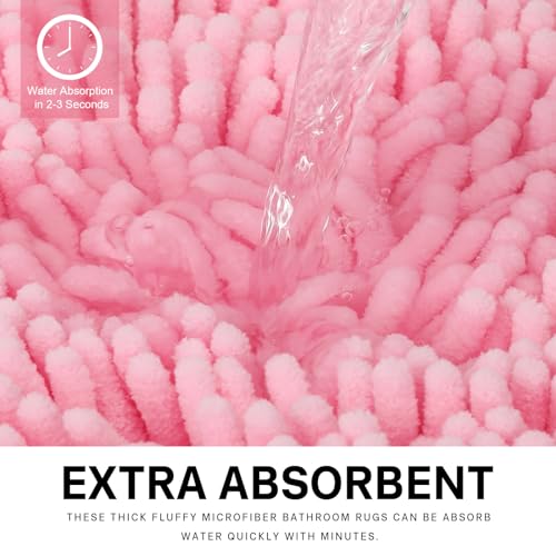 Image of Bathroom Rugs Sets 2 Piece Washable, Luxury ,Chenille Bath Mat Set, Soft Plush Anti-Slip Rectangular Bath, Rug Super Absorbent. (Pink, 32 inchx20 inch+24 inchx16 inch)