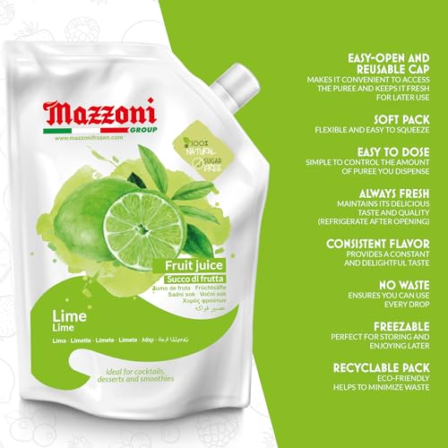 Mazzoni - Real Lime Juice, 100% Pure Just Lime Juice, Not from Concentrate, No Added Sugar or Ingredients, 2.2 lbs (35.2 oz) Mixer for Cocktails, Drinks, Smoothies, Convenient Pouch, Made in Italy - Thumbnail 3